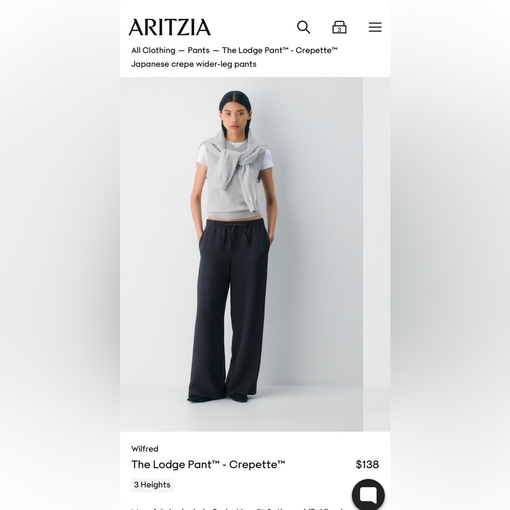 Aritzia The Lodge Pant in Crepette | Short Medium